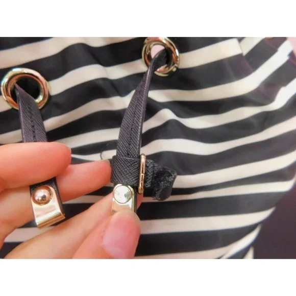 Kate Spade Black White Stripe Nylon Molly Backpack and Striped Wallet - Picture 5 of 15